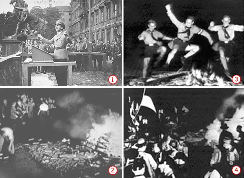 1. Nasist təbliğat məsulu Gebbels Berlində tələbələr qarşısında çıxışı zamanı.